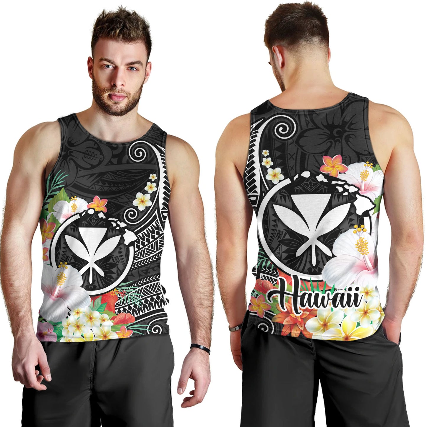 Hawaii Tank Top Custom Polynesian Curve Pattern Design With Tropical Floral Collection