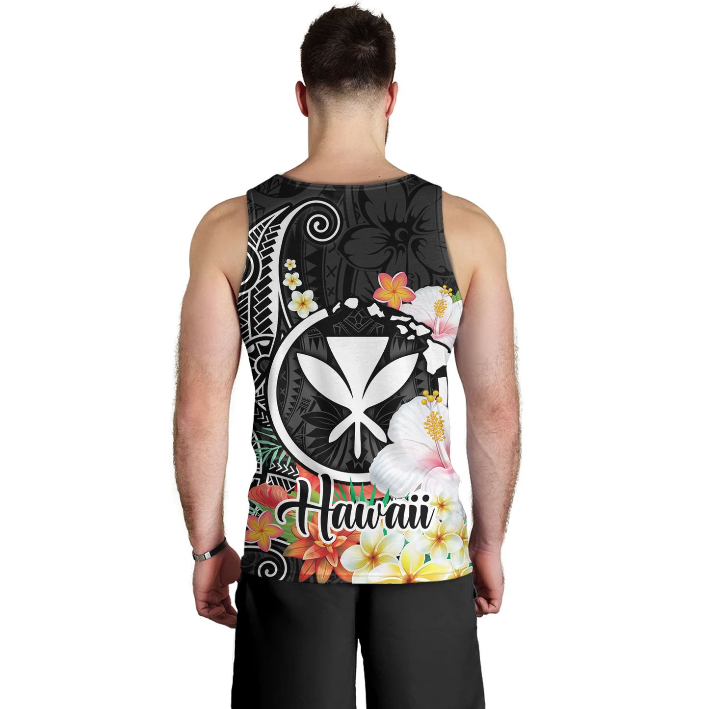 Hawaii Tank Top Custom Polynesian Curve Pattern Design With Tropical Floral Collection