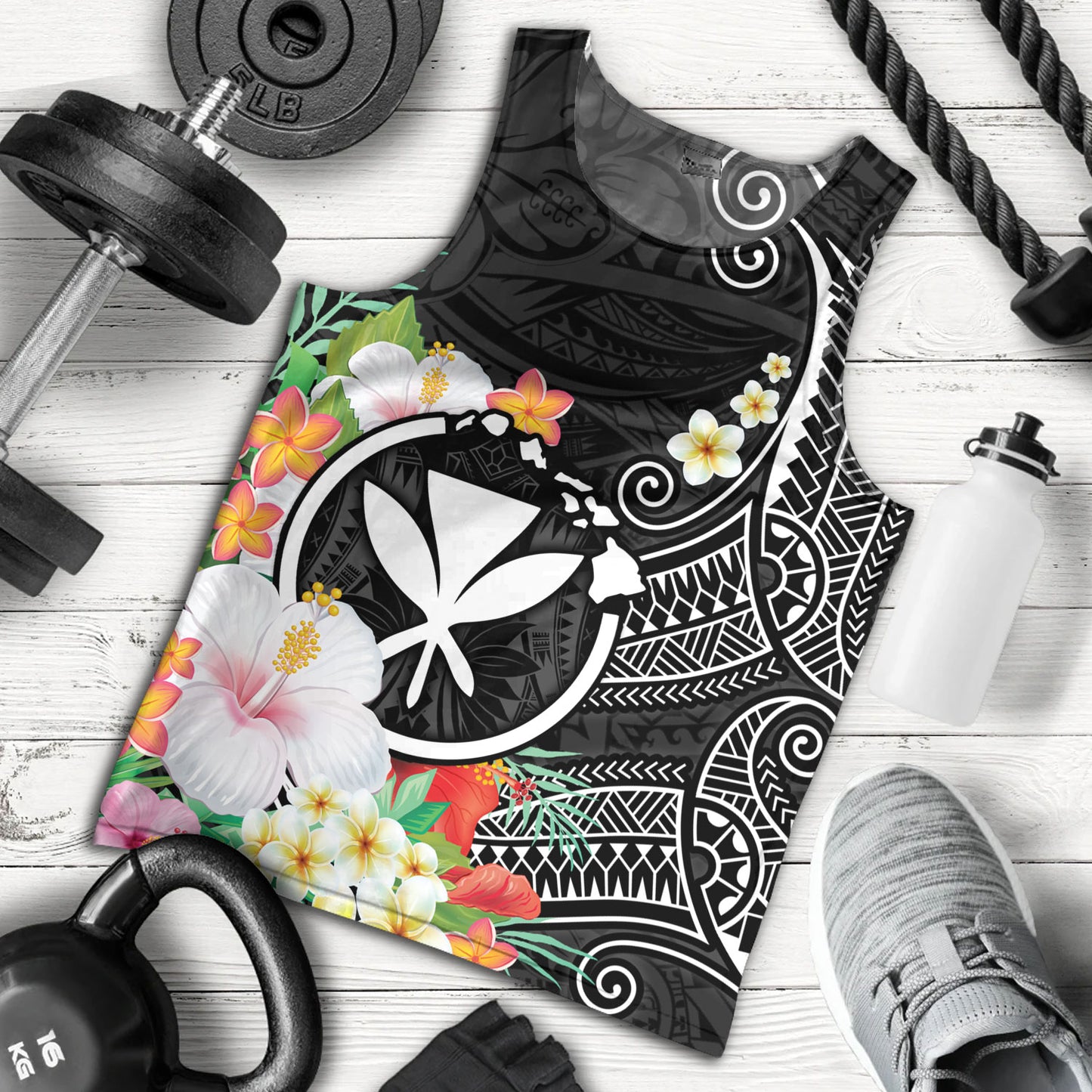 Hawaii Tank Top Custom Polynesian Curve Pattern Design With Tropical Floral Collection