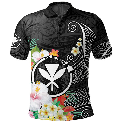 Hawaii Polo Shirt Custom Polynesian Curve Pattern Design With Tropical Floral Collection