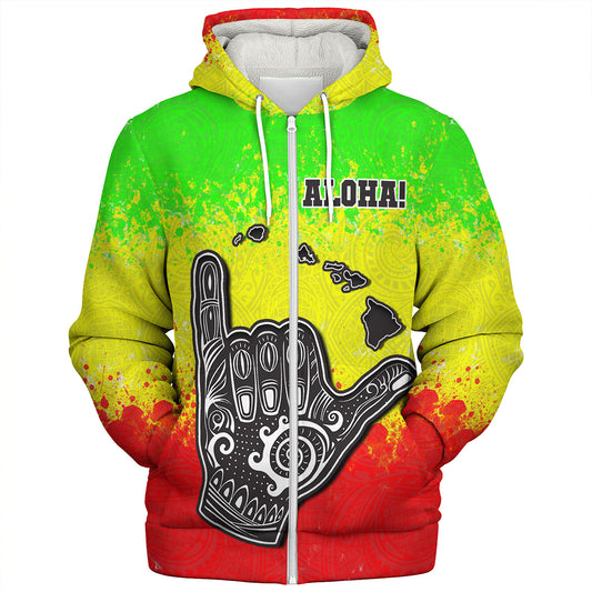 Hawaii Custom Personalised Sherpa Hoodie Polynesian Shaka Hawaii Map Reggae Style