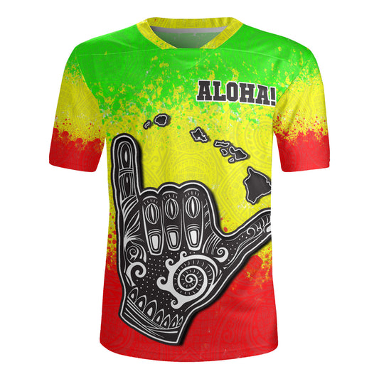 Hawaii Custom PersonalisedRugby Jersey Polynesian Shaka Hawaii Map Reggae Style