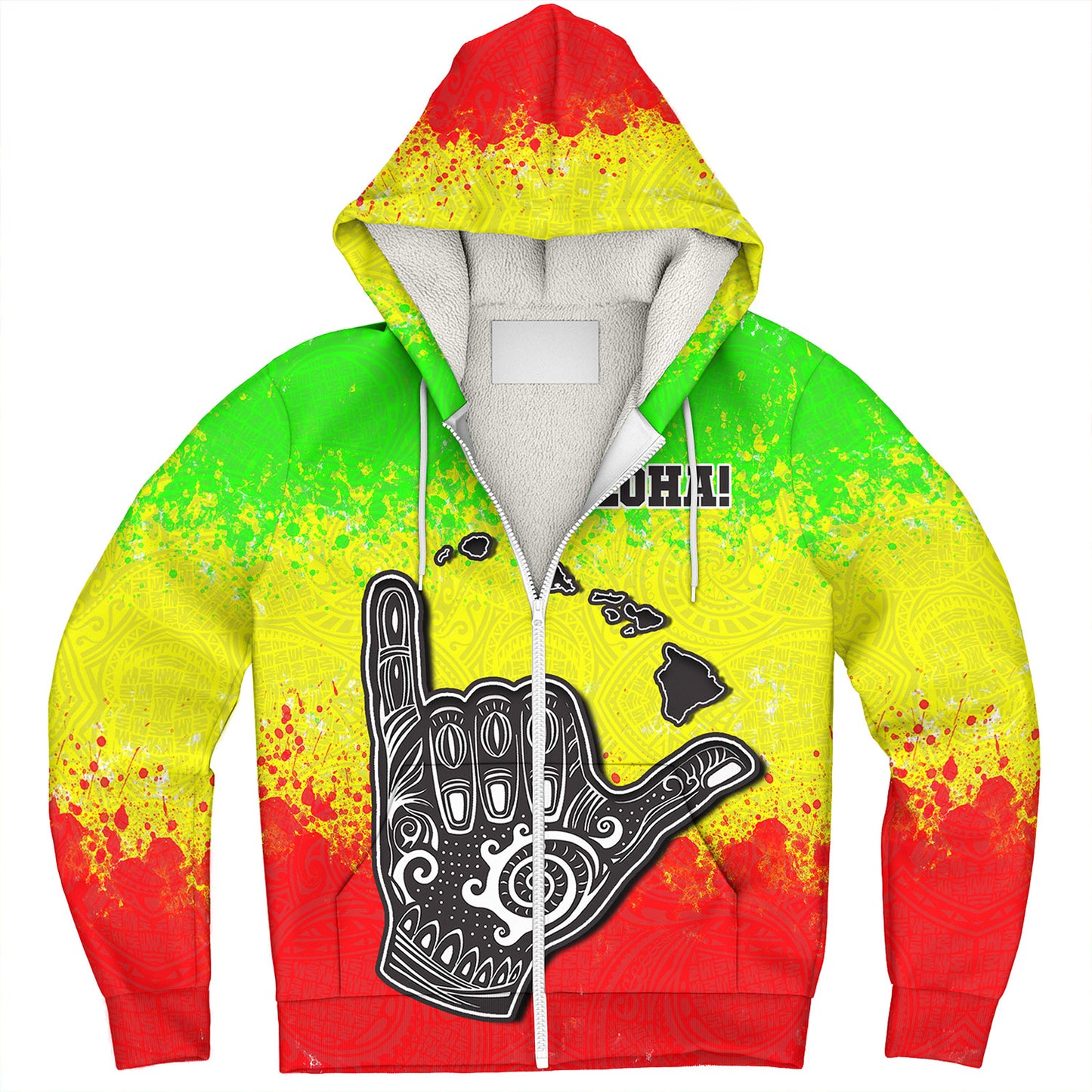 Hawaii Custom Personalised Sherpa Hoodie Polynesian Shaka Hawaii Map Reggae Style