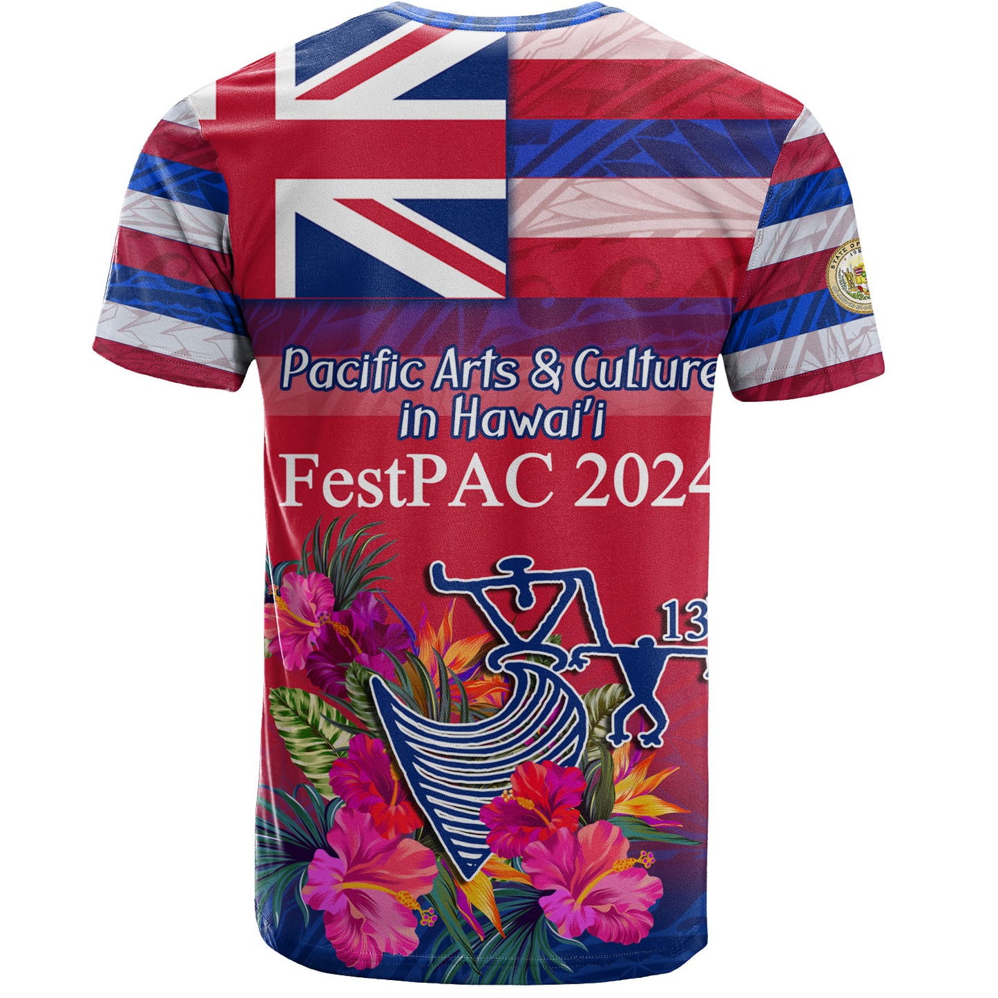Hawaii T-Shirt Regenerating Oceania Hawaii Flag With Traditional Patterns