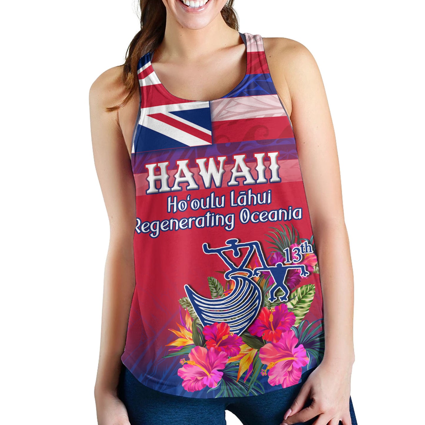 Hawaii Women Tank Regenerating Oceania Hawaii Flag With Traditional Patterns