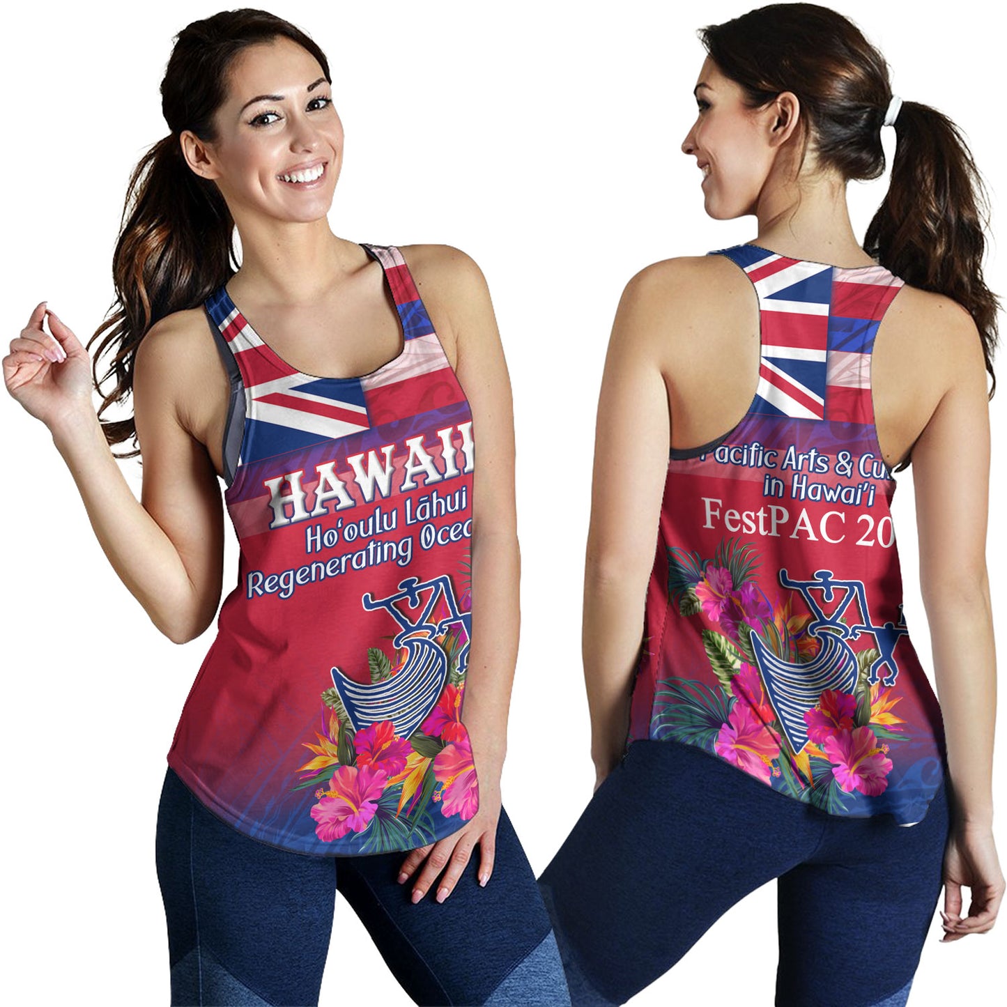 Hawaii Women Tank Regenerating Oceania Hawaii Flag With Traditional Patterns
