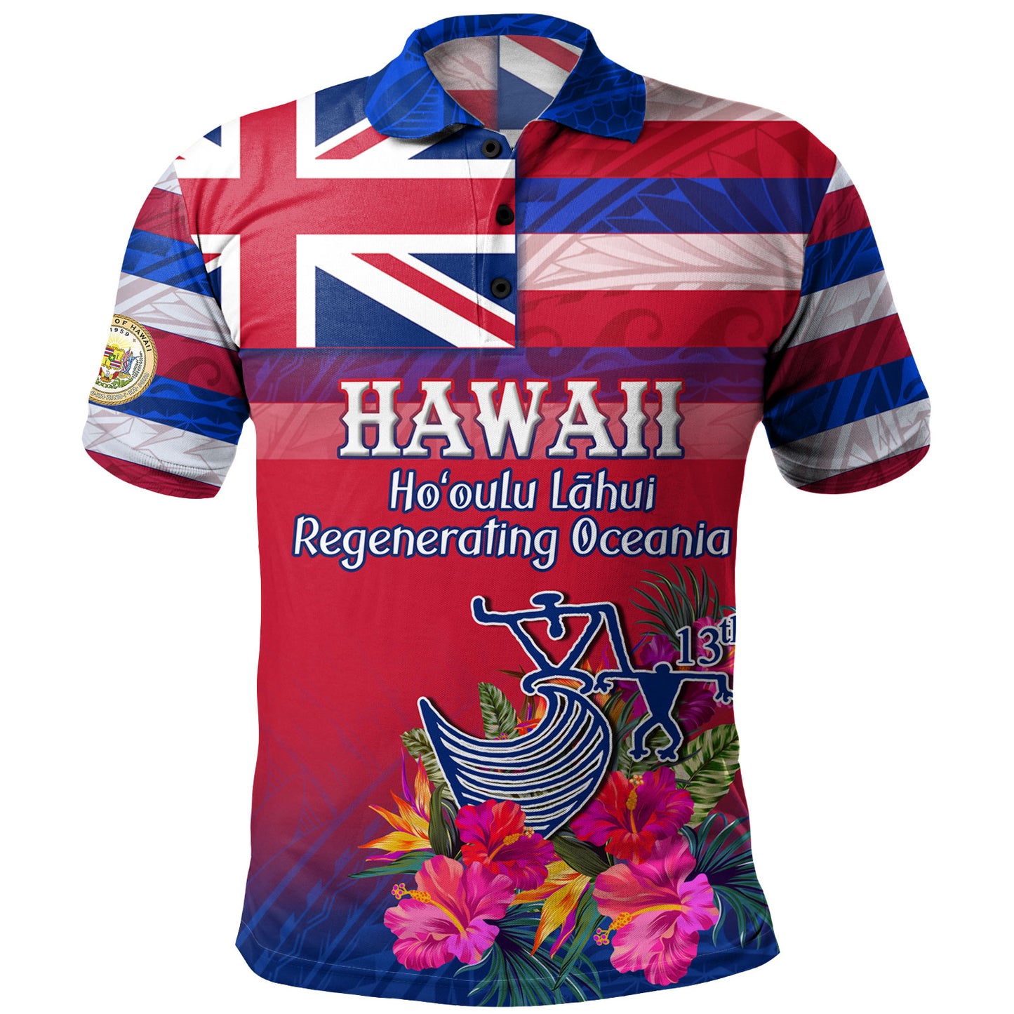 Hawaii Polo Shirt Regenerating Oceania Hawaii Flag With Traditional Patterns