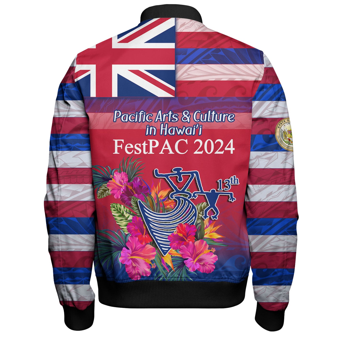 Hawaii Bomber Jacket Regenerating Oceania Hawaii Flag With Traditional Patterns