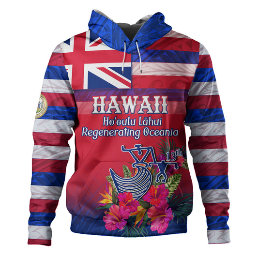 Hawaii Hoodie Regenerating Oceania Hawaii Flag With Traditional Patterns