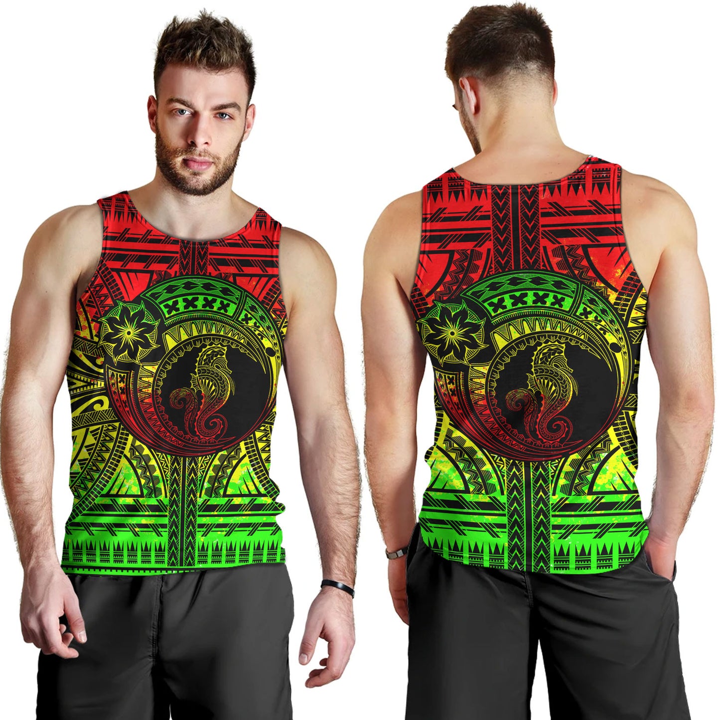 Hawaii Tank Top Custom Seahorse Polynesian Tattoo Reggae