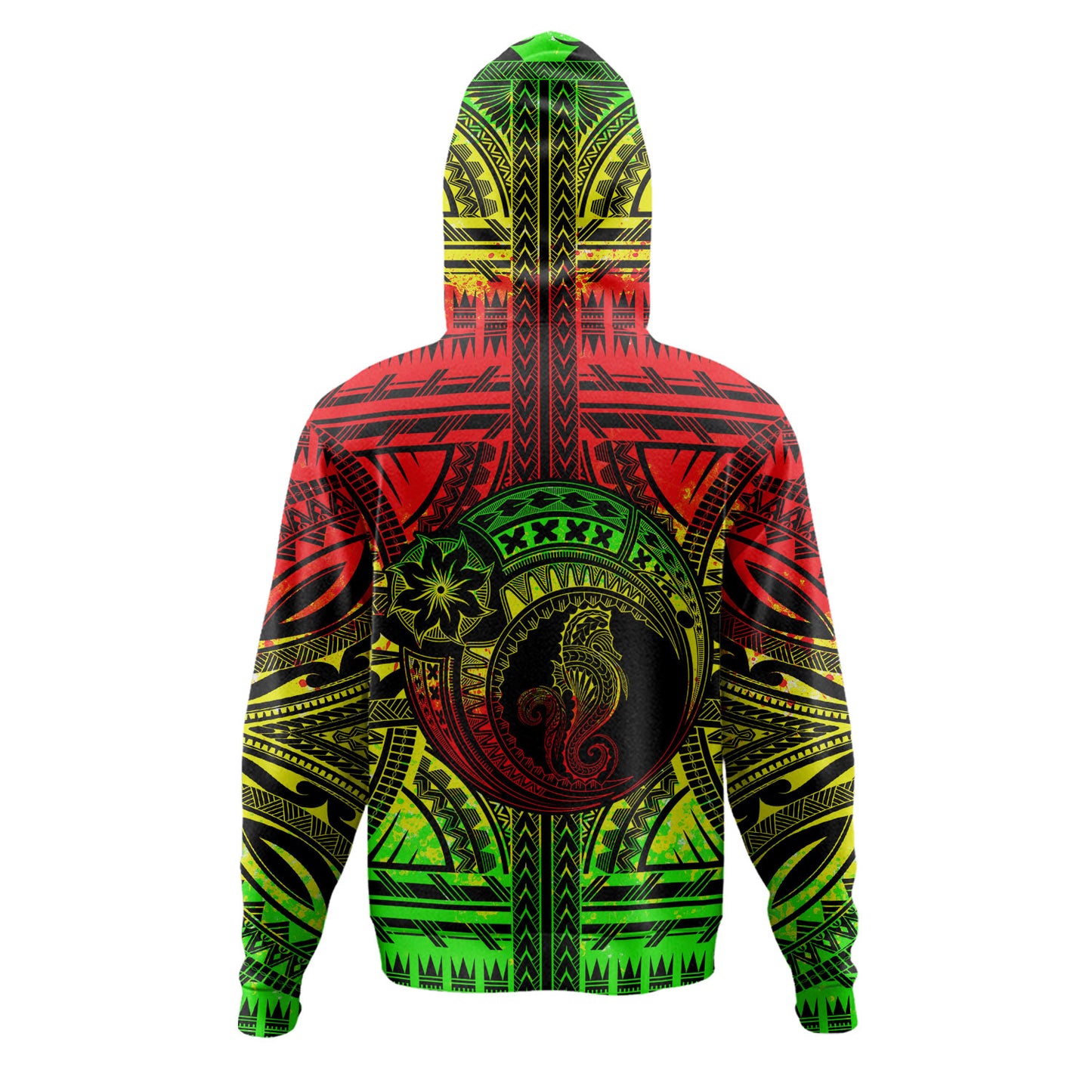 Hawaii Hoodie Custom Seahorse Polynesian Tattoo Reggae