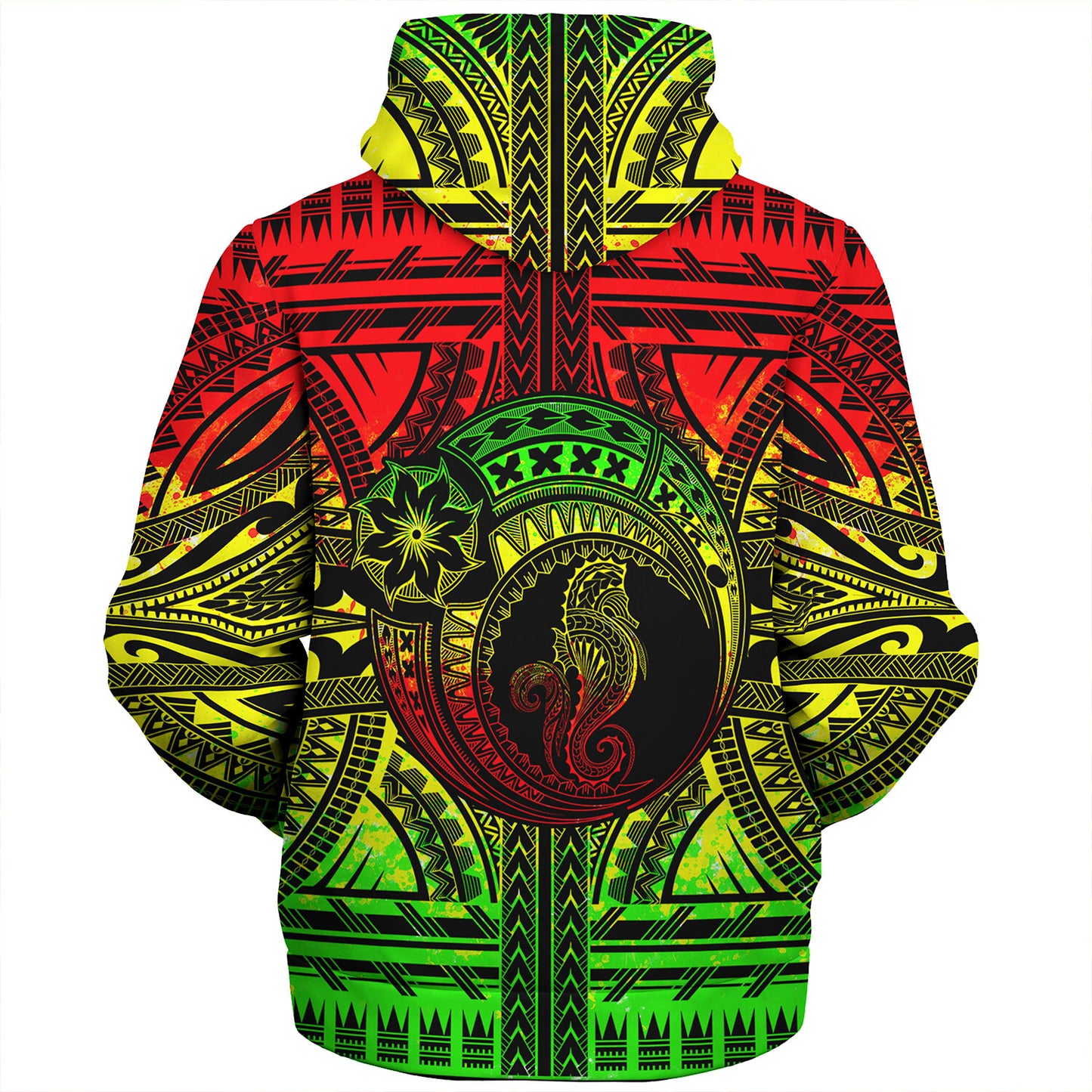 Hawaii Sherpa Hoodie Custom Seahorse Polynesian Tattoo Reggae