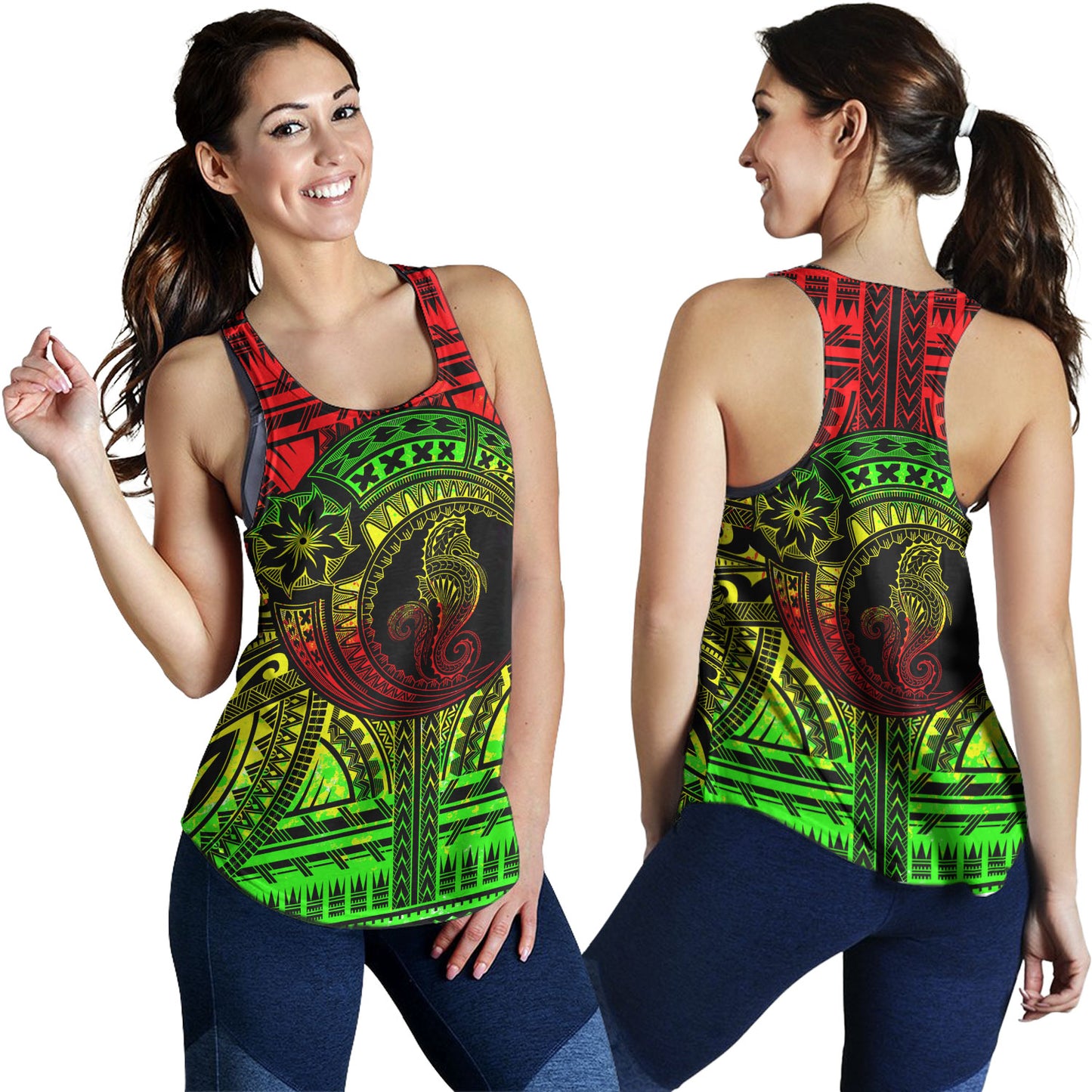 Hawaii Women Tank Custom Seahorse Polynesian Tattoo Reggae