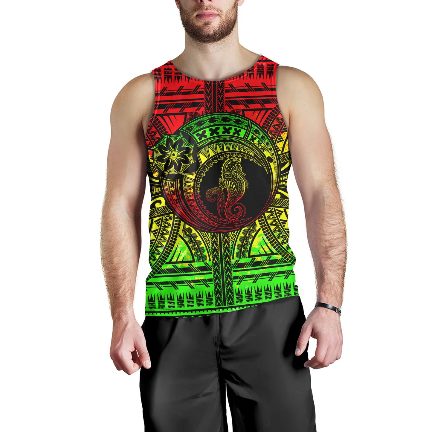 Hawaii Tank Top Custom Seahorse Polynesian Tattoo Reggae