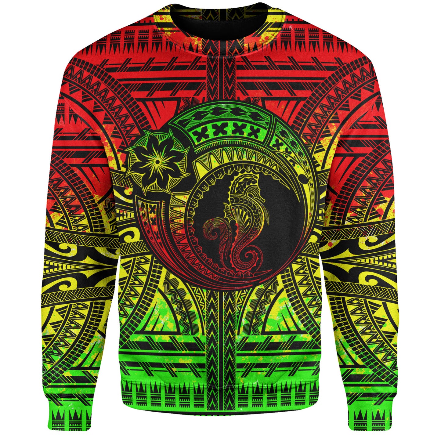 Hawaii Sweatshirt Custom Seahorse Polynesian Tattoo Reggae