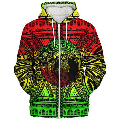 Hawaii Sherpa Hoodie Custom Seahorse Polynesian Tattoo Reggae