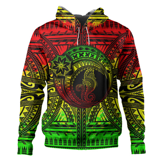 Hawaii Hoodie Custom Seahorse Polynesian Tattoo Reggae