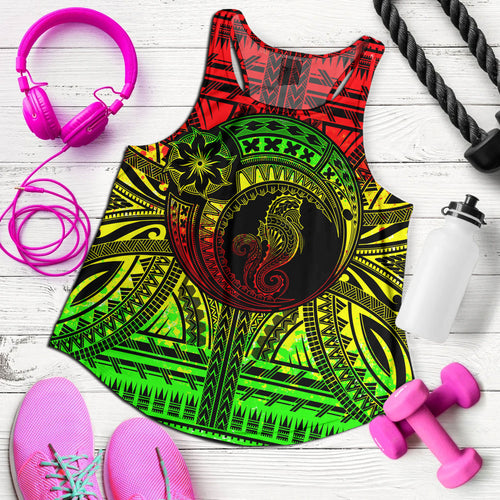 Hawaii Women Tank Custom Seahorse Polynesian Tattoo Reggae