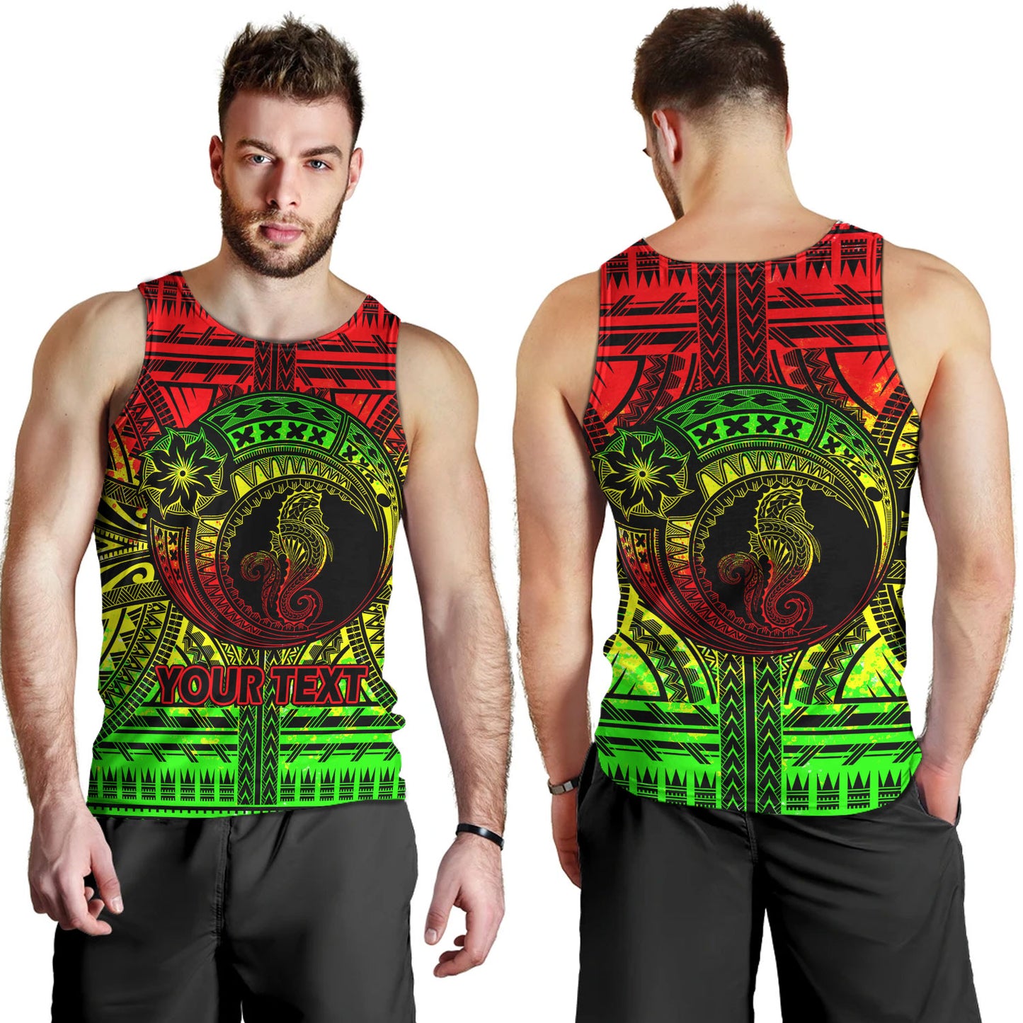Hawaii Tank Top Custom Seahorse Polynesian Tattoo Reggae