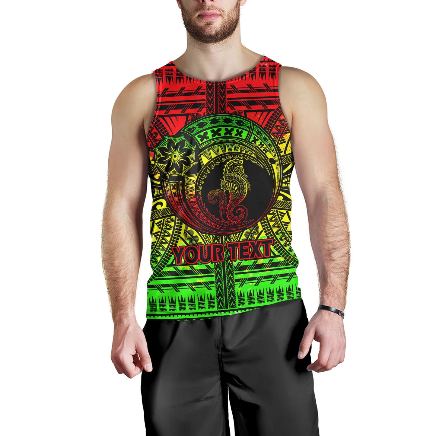 Hawaii Tank Top Custom Seahorse Polynesian Tattoo Reggae