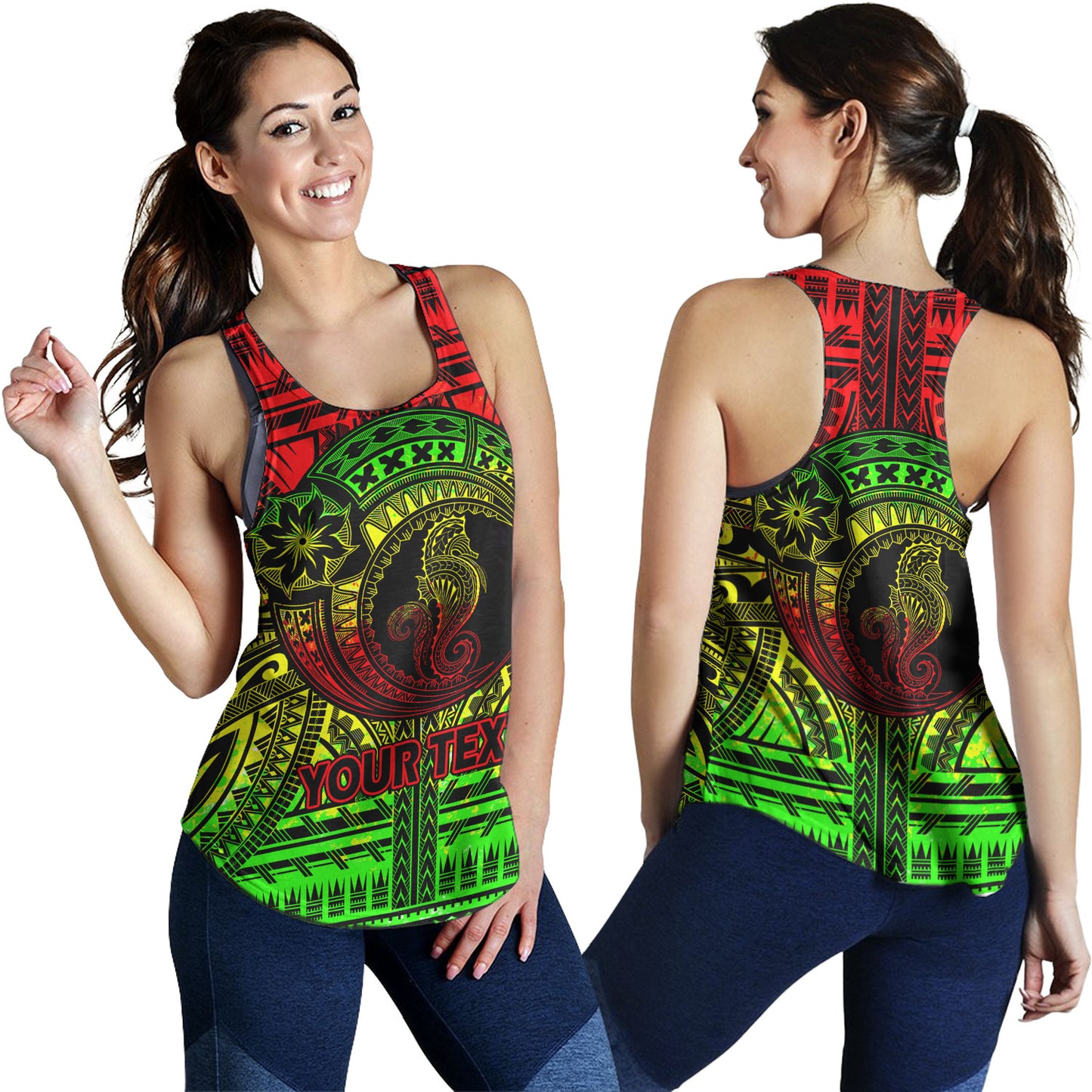 Hawaii Women Tank Custom Seahorse Polynesian Tattoo Reggae
