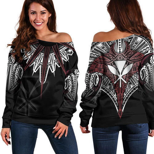 Hawaii Custom Personalised Off Shoulder Sweatshirt Tribal Patterns Manta Ray Tatau Style