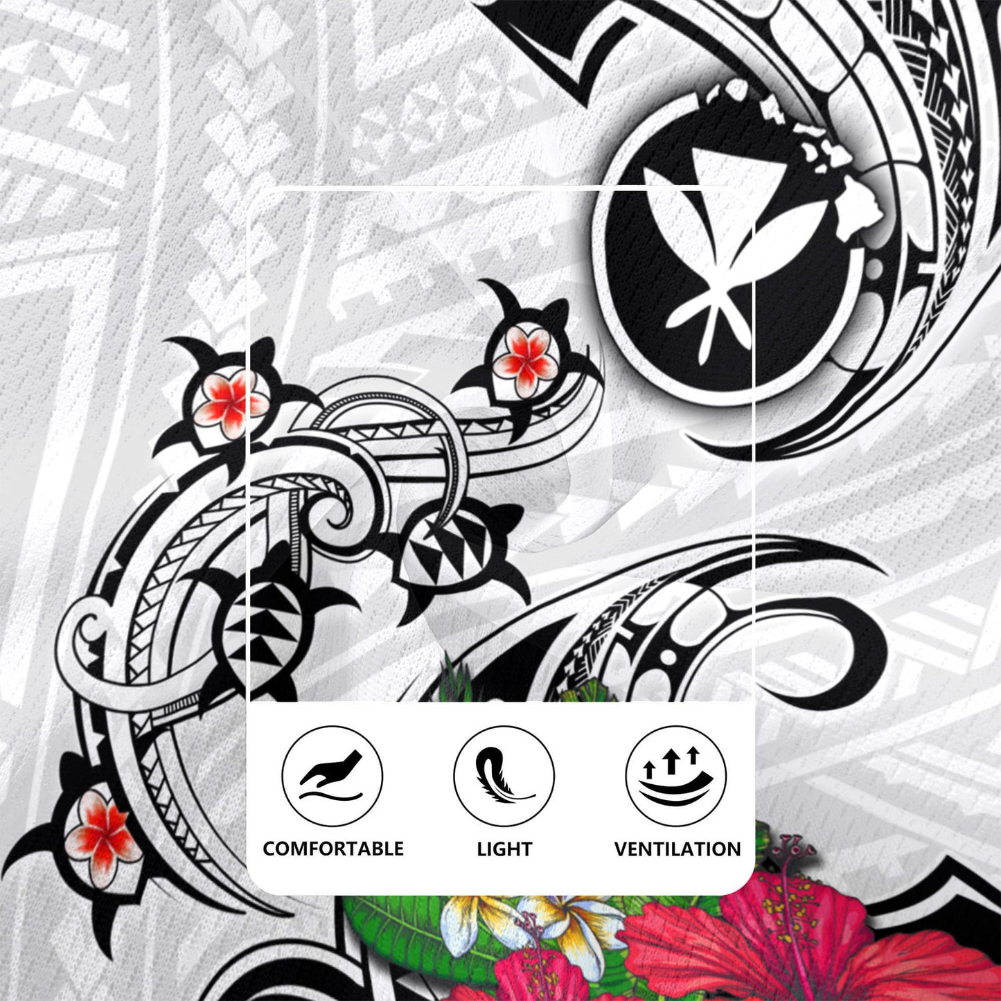 Hawaii Rugby Jersey Turtle Polynesian Tribal Tropical Flowers