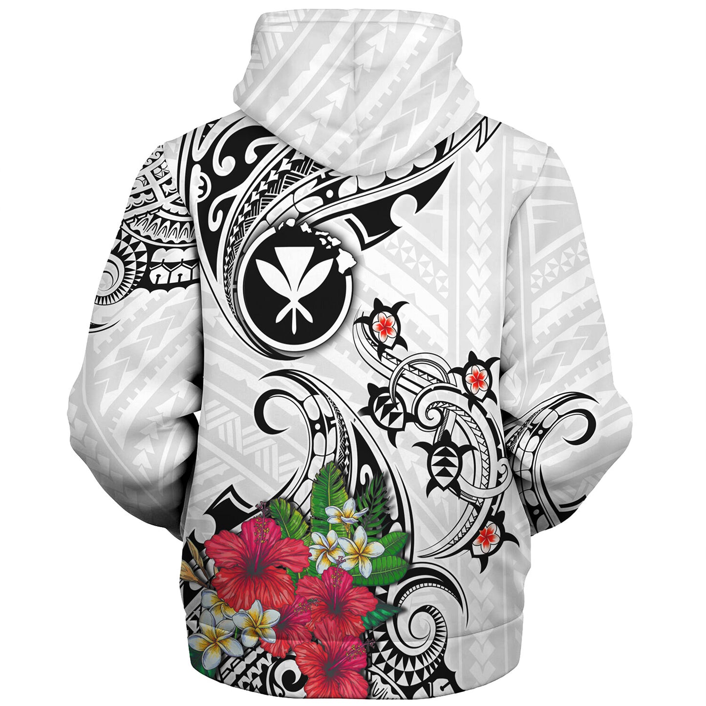 Hawaii Sherpa Hoodie Turtle Polynesian Tribal Tropical Flowers