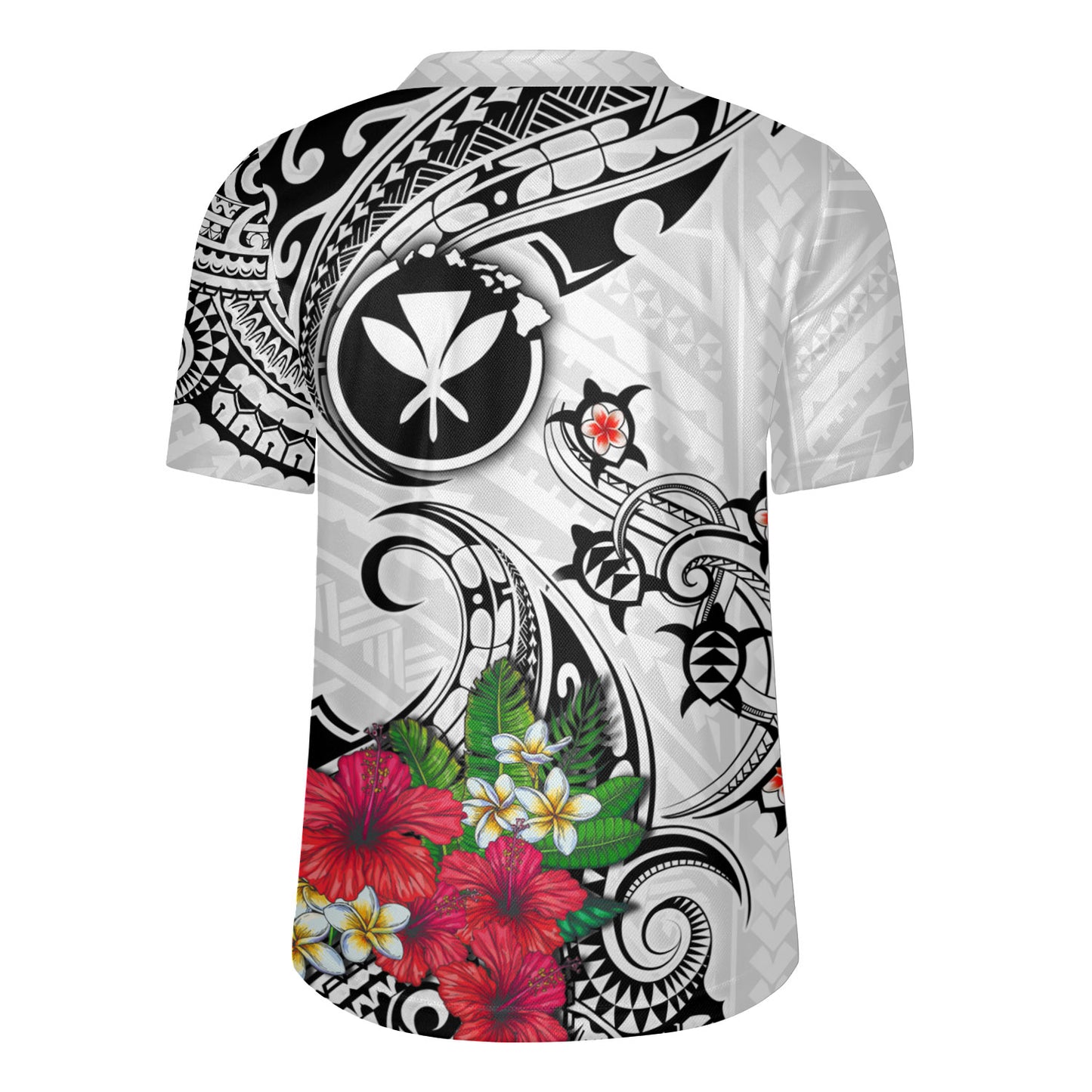 Hawaii Rugby Jersey Turtle Polynesian Tribal Tropical Flowers
