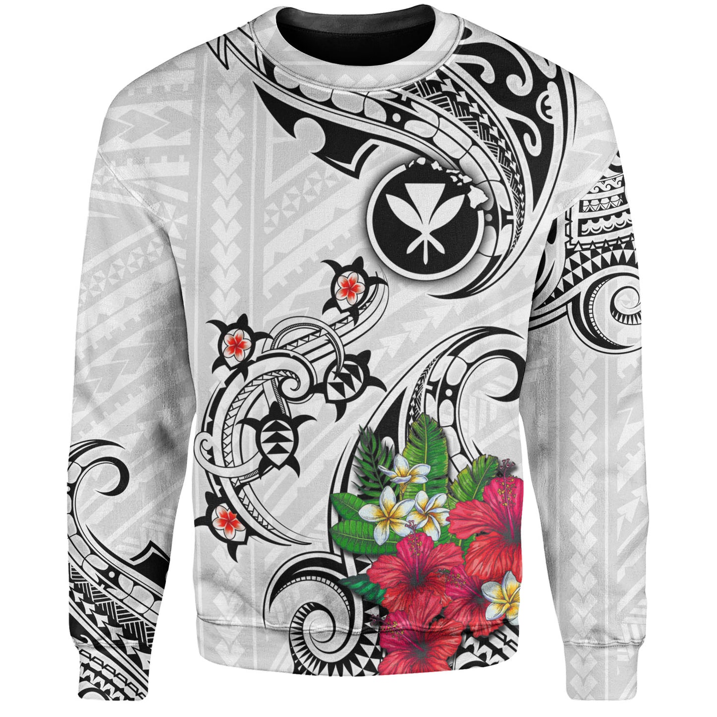 Hawaii Sweatshirt Turtle Polynesian Tribal Tropical Flowers