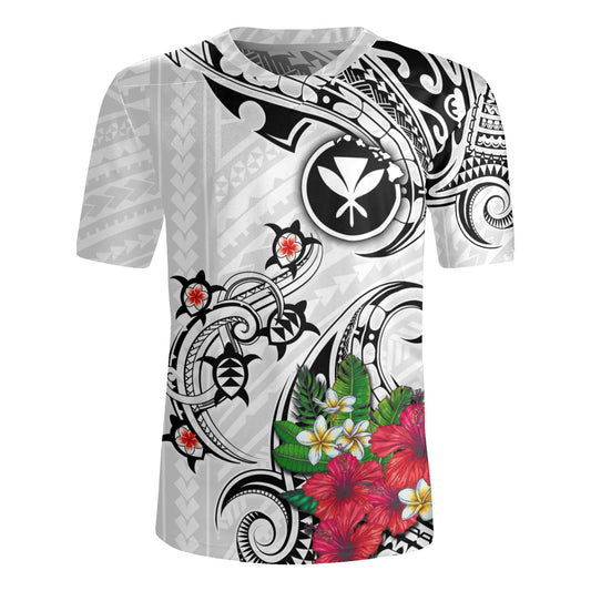 Hawaii Rugby Jersey Turtle Polynesian Tribal Tropical Flowers