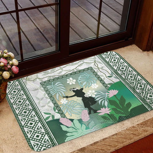 Hawaii Door Mat Hawaii Girl Hula Dancers With Tropical Flowers