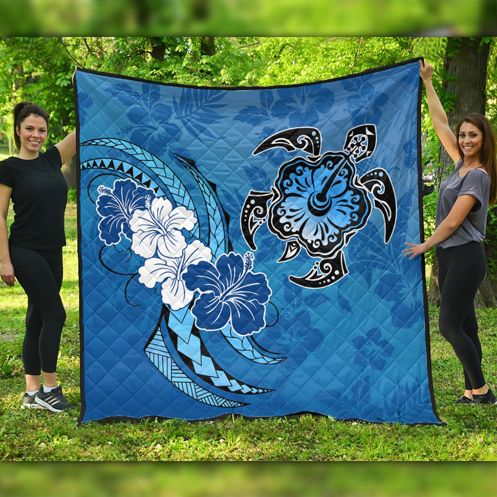 Hawaii Premium Quilt Hibiscus Flower And Sea Turtle Polynesian