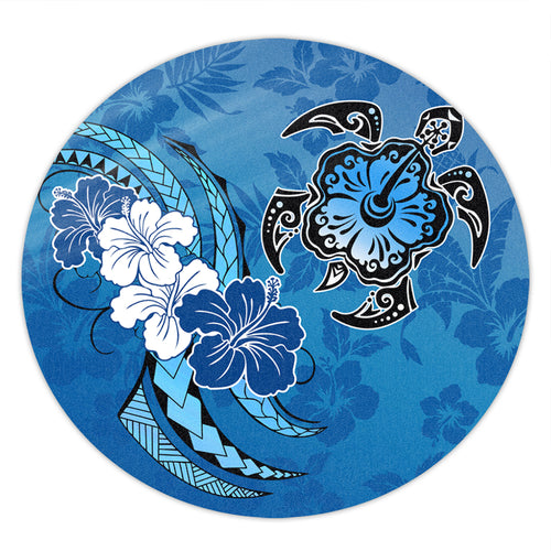 Hawaii Round Rug Hibiscus Flower And Sea Turtle Polynesian