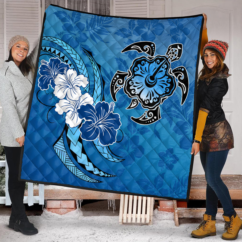 Hawaii Premium Quilt Hibiscus Flower And Sea Turtle Polynesian