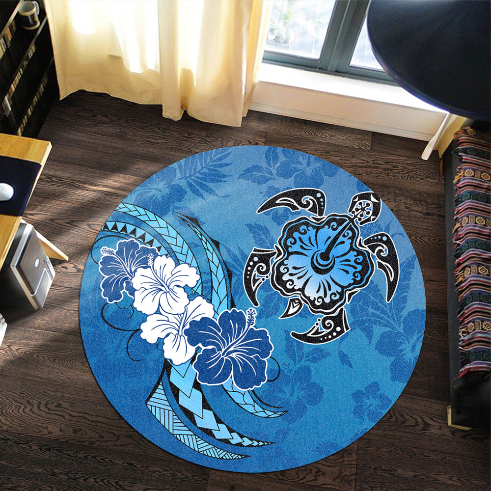 Hawaii Round Rug Hibiscus Flower And Sea Turtle Polynesian