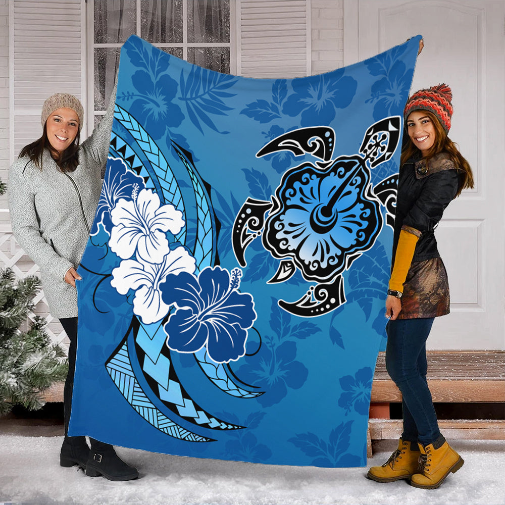 Hawaii Premium Blanket Hibiscus Flower And Sea Turtle Polynesian