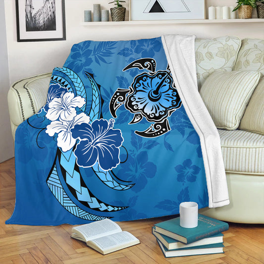 Hawaii Premium Blanket Hibiscus Flower And Sea Turtle Polynesian
