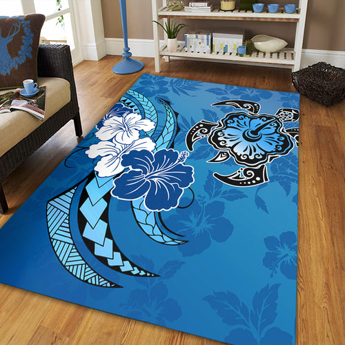 Hawaii Area Rug Hibiscus Flower And Sea Turtle Polynesian