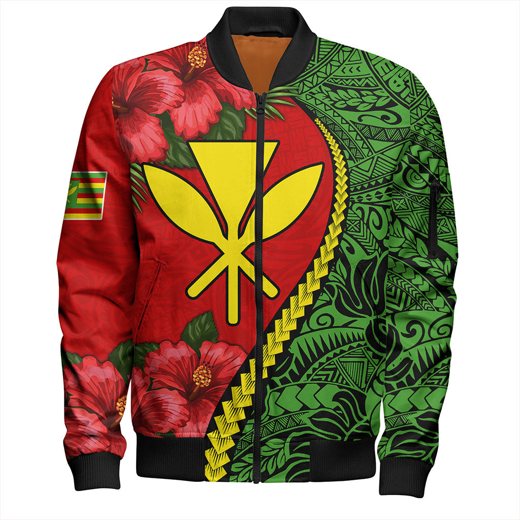 Hawaii Bomber Jacket Tribal Polynesian With Hibiscus Flower
