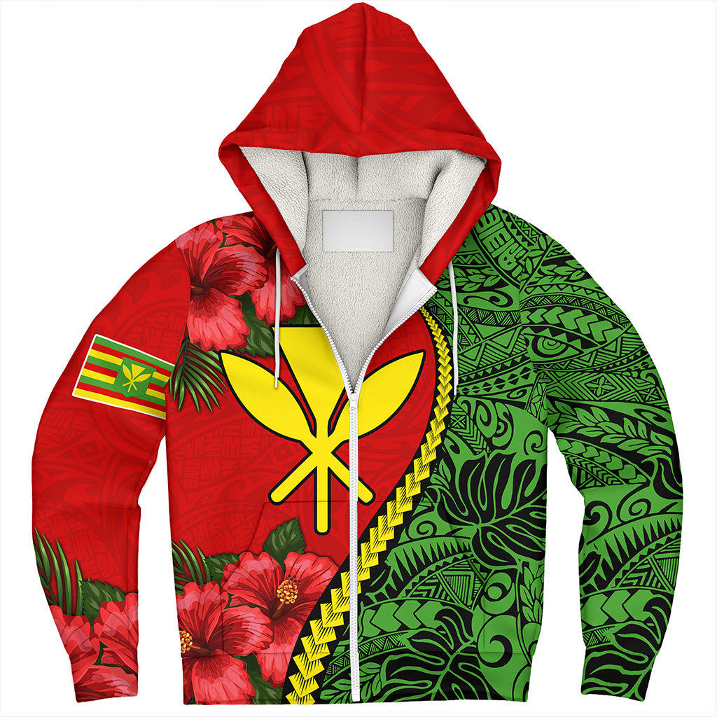 Hawaii Sherpa Hoodie Tribal Polynesian With Hibiscus Flower