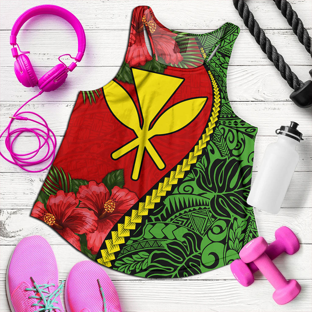 Hawaii Women Tank Tribal Polynesian With Hibiscus Flower