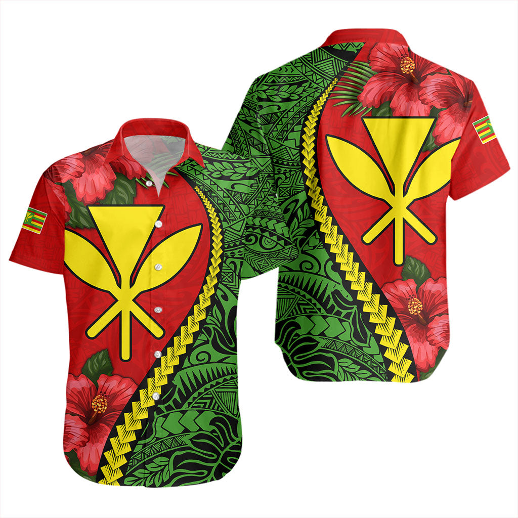 Hawaii Short Sleeve Shirt Tribal Polynesian With Hibiscus Flower