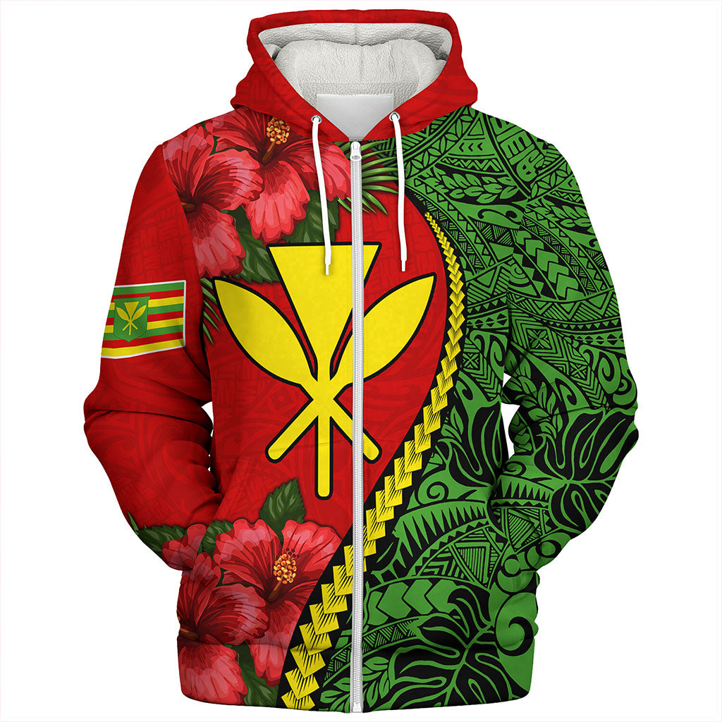 Hawaii Sherpa Hoodie Tribal Polynesian With Hibiscus Flower