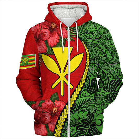 Hawaii Sherpa Hoodie Tribal Polynesian With Hibiscus Flower