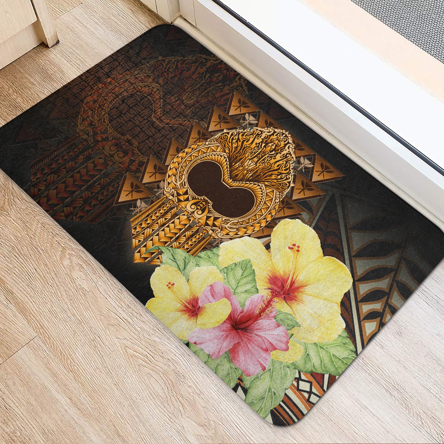 Hawaii Door Mat Ikaika Hawaiian With Hibiscus Flowers Retro Style