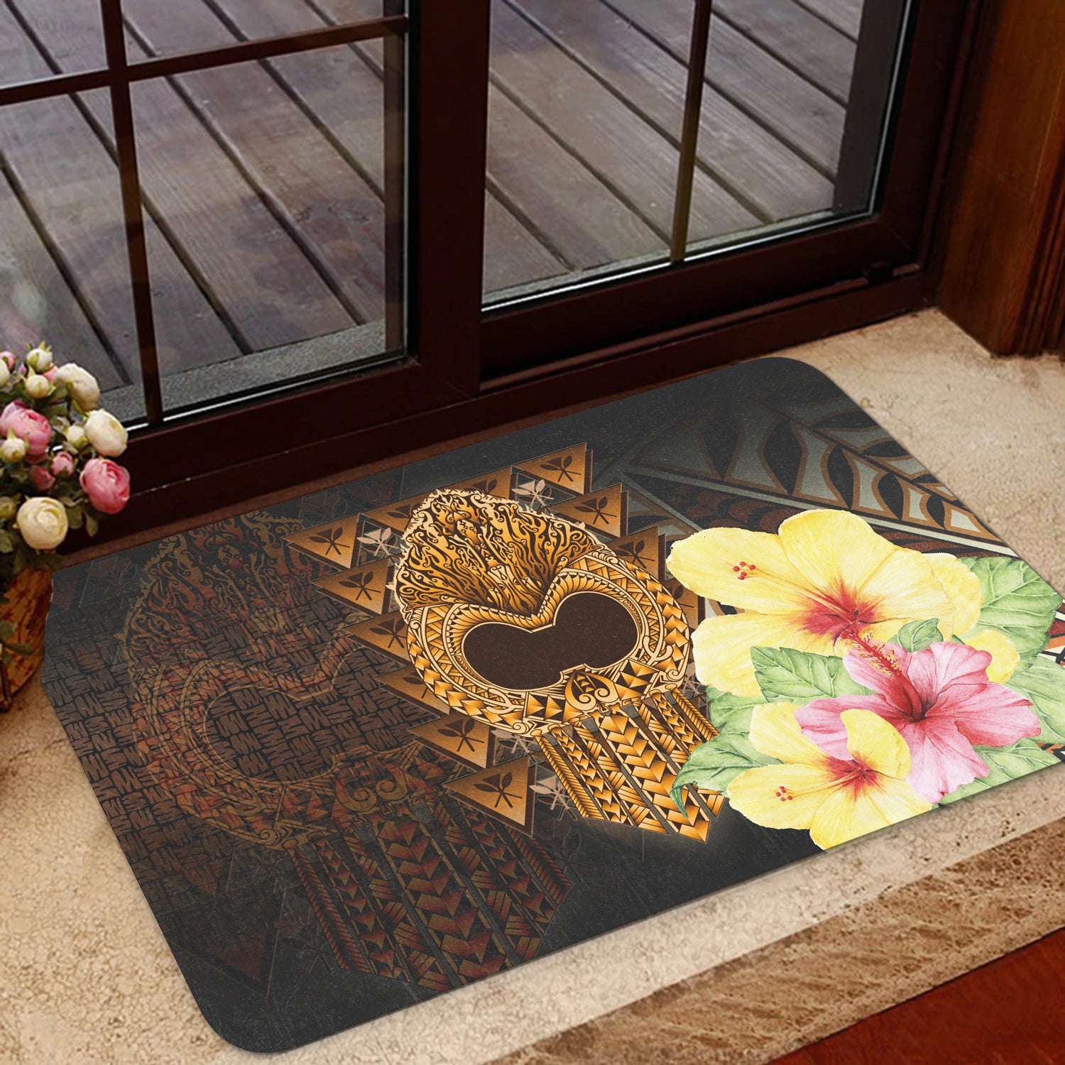 Hawaii Door Mat Ikaika Hawaiian With Hibiscus Flowers Retro Style