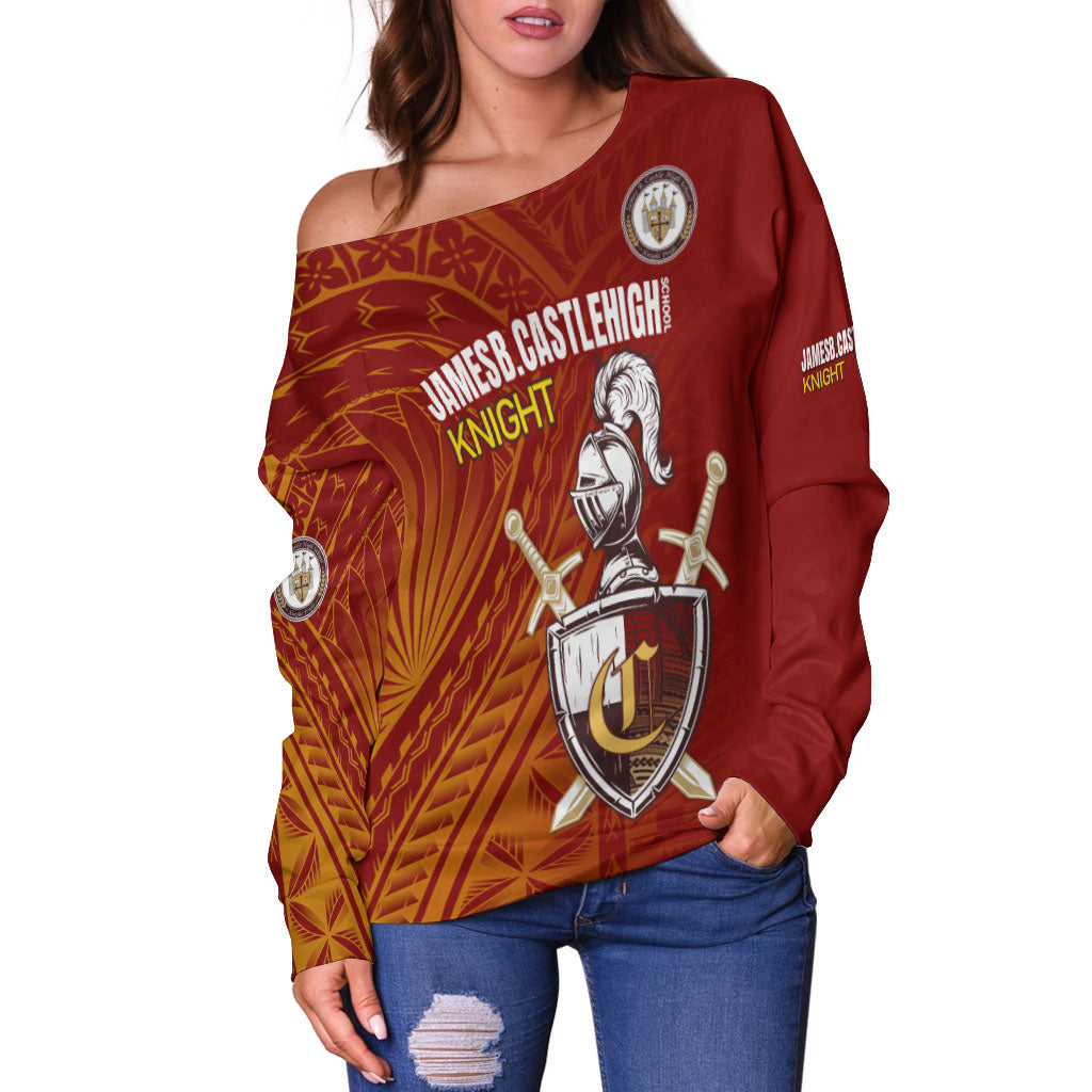 Hawaii James B. Castle High School Off Shoulder Sweatshirt - Knights With Shield Hawaii Patterns