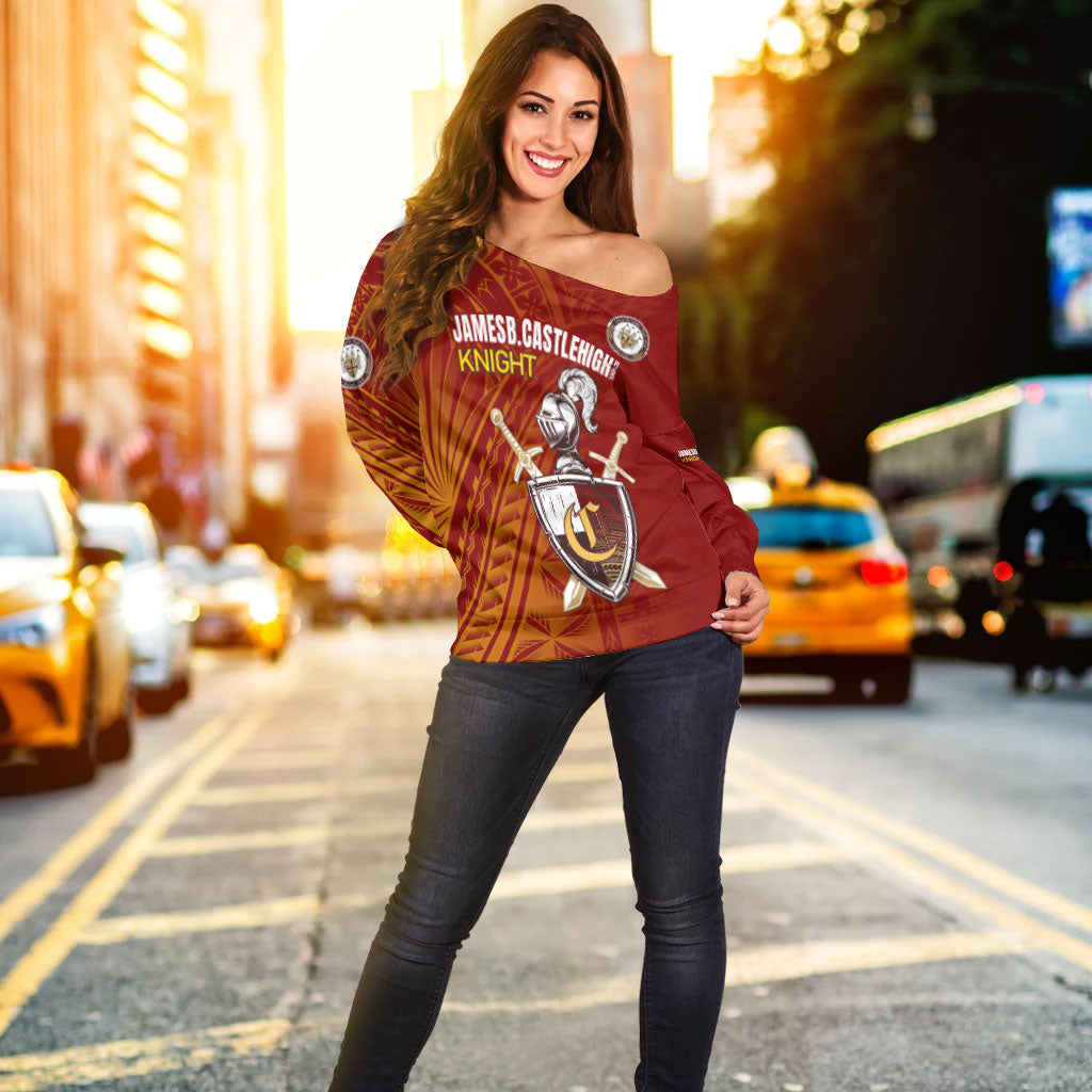 Hawaii James B. Castle High School Off Shoulder Sweatshirt - Knights With Shield Hawaii Patterns