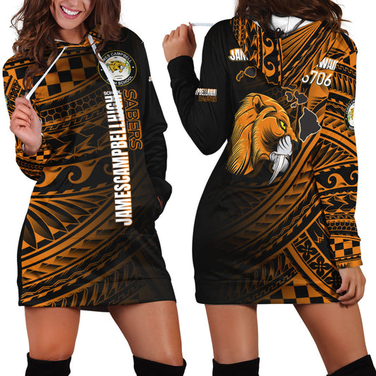 Hawaii James Campbell High School Hoodie Dress - Head Saber Tooth Mascot Hawaii Patterns